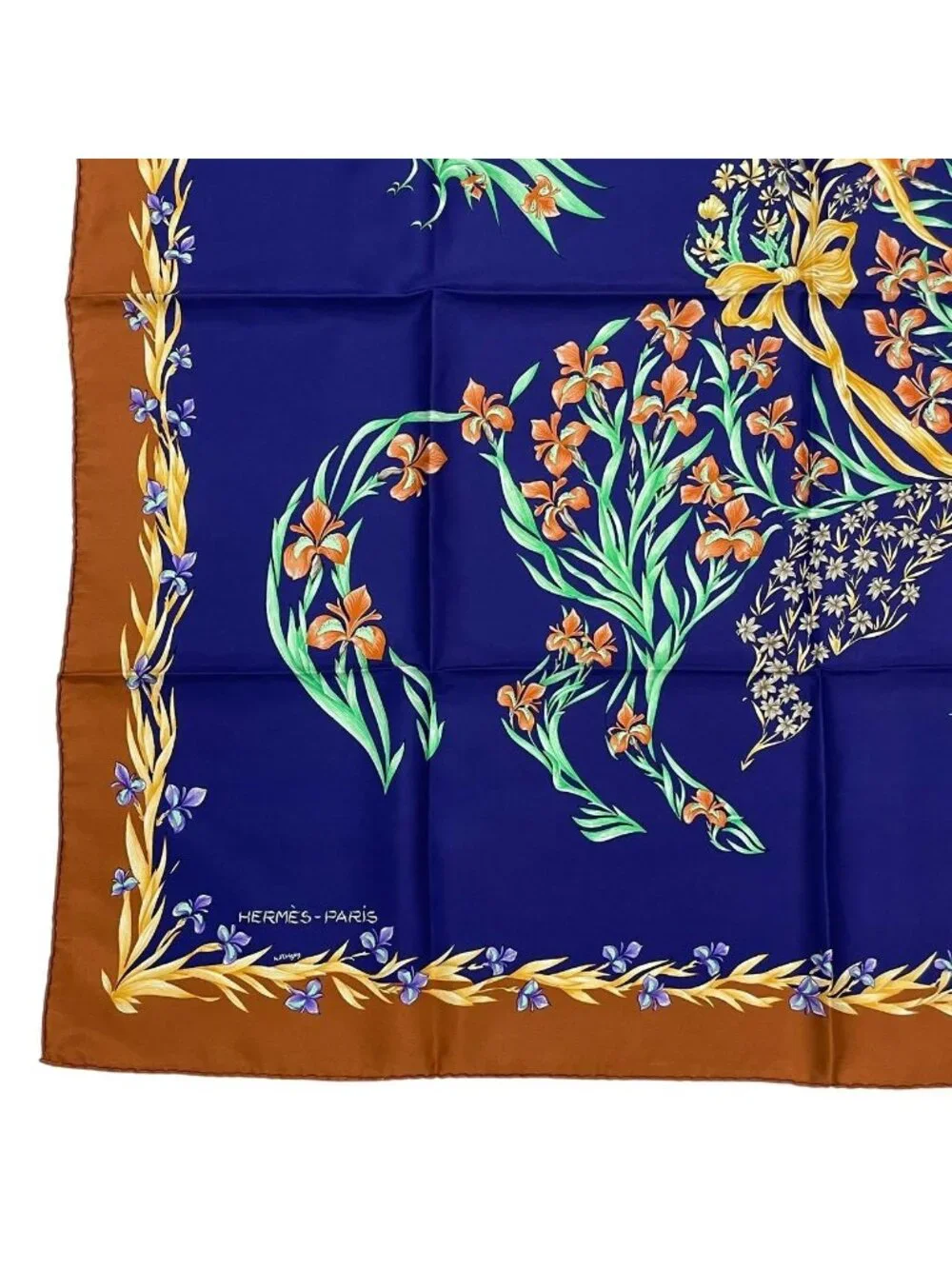 Hermes Scarf Silk Carre 90 Cheval Fleuri Flower Blooming Horse Blue